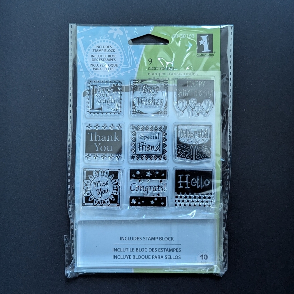 New in Package Inkadinkado Clear Stamp Set and Stamp Block, All Occasions Inchie